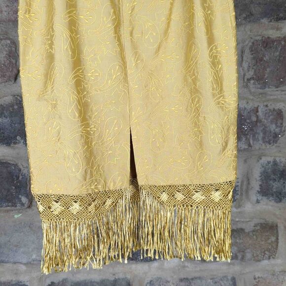 𝅺lafayette 148 Gold Brocade Fringe Silk Skirt Woman's Size 6 Knee‎ Length - Picture 8 of 14